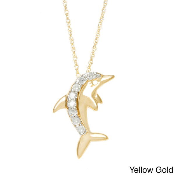 10k White or Yellow Gold 1/10ct TDW Diamond Dolphin Necklace