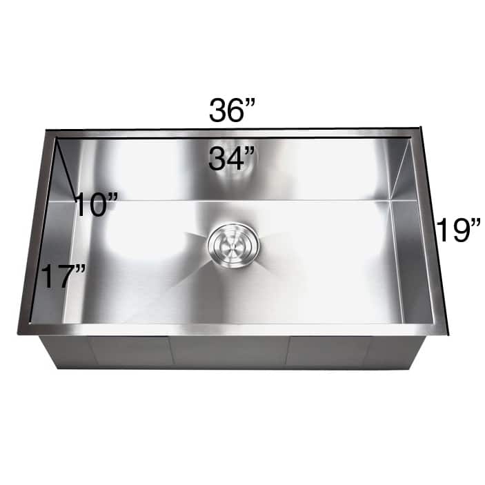 36-inch Stainless Steel Single Bowl Undermount Zero Radius Kitchen Sink 16 Gauge