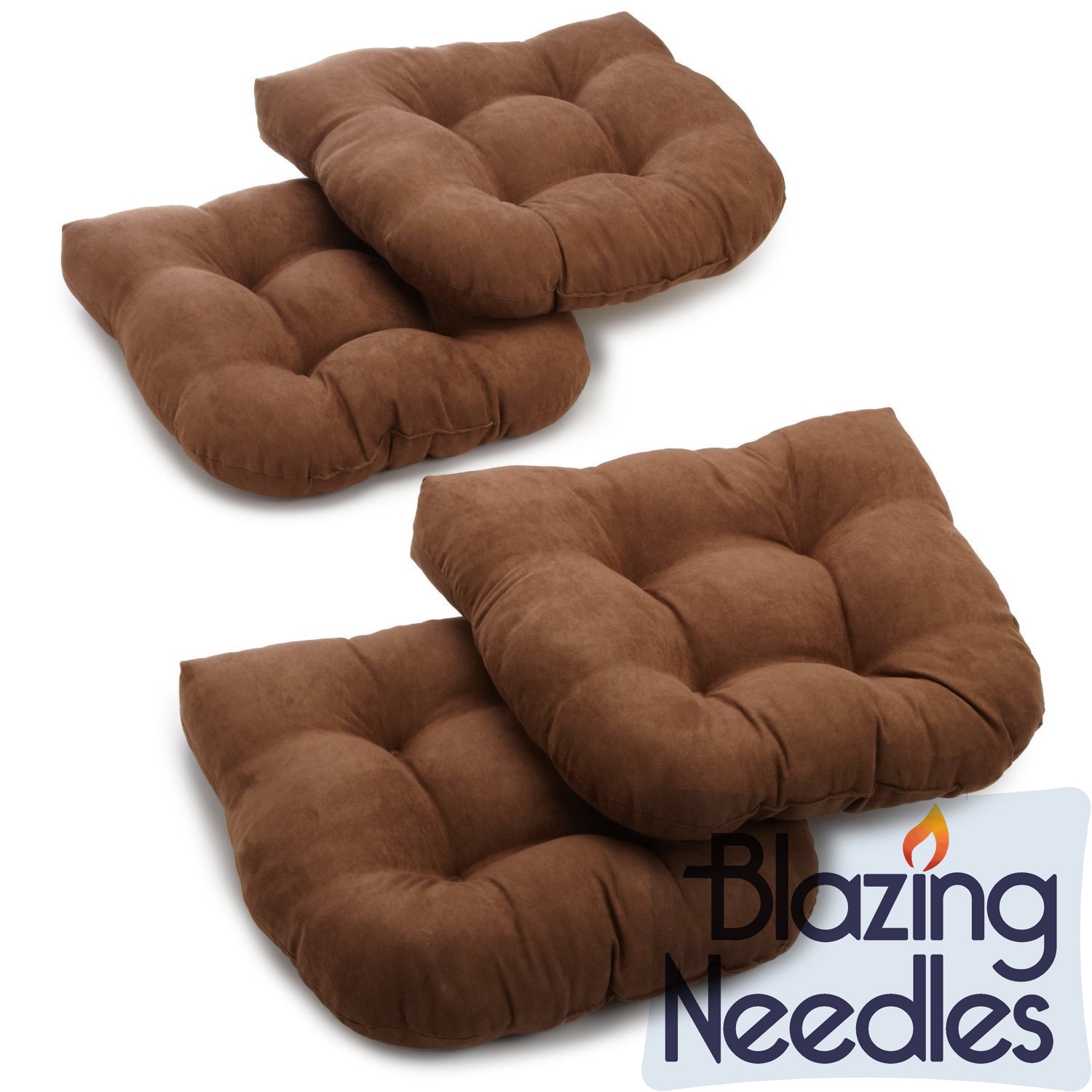 Blazing Needles 16-Inch Solid Twill U-shaped Chair Cushions (Set of 2) -  Chocolate, Indoor Chair Cushions, Made in USA, Tufted Design