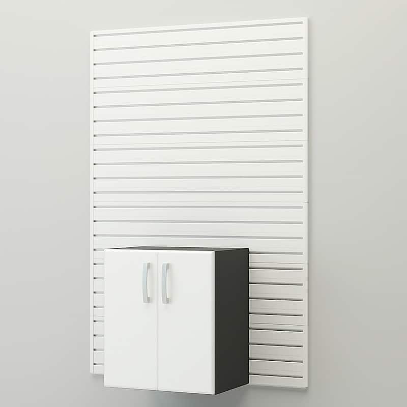 36 Piece Slatwall Panel, Cabinet, Hook, Bin, Shelf and Workstation Storage Set