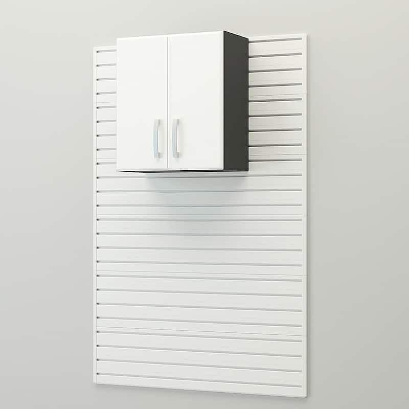 36 Piece Slatwall Panel, Cabinet, Hook, Bin, Shelf and Workstation Storage Set