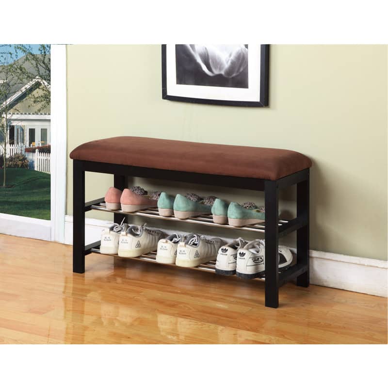 Chocolate Microfiber Black Frame Shoe Rack Bench