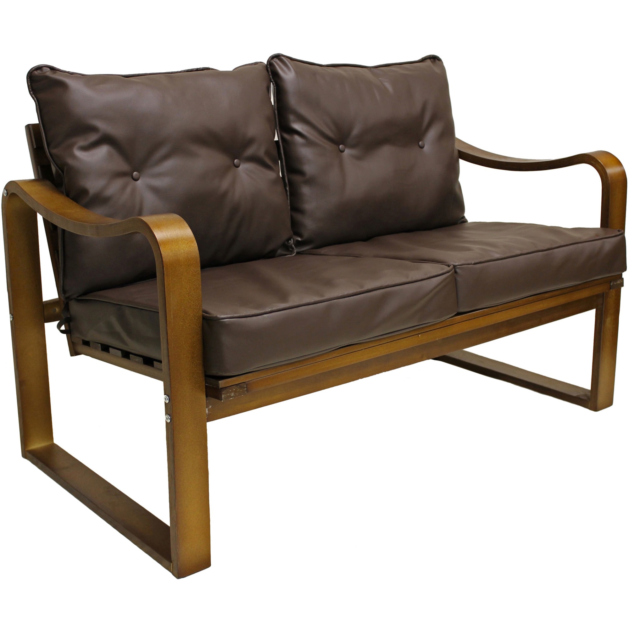 Stockholm Bentwood Faux Leather Slatted Back Settee/ Bench With Seat And Back Cushions