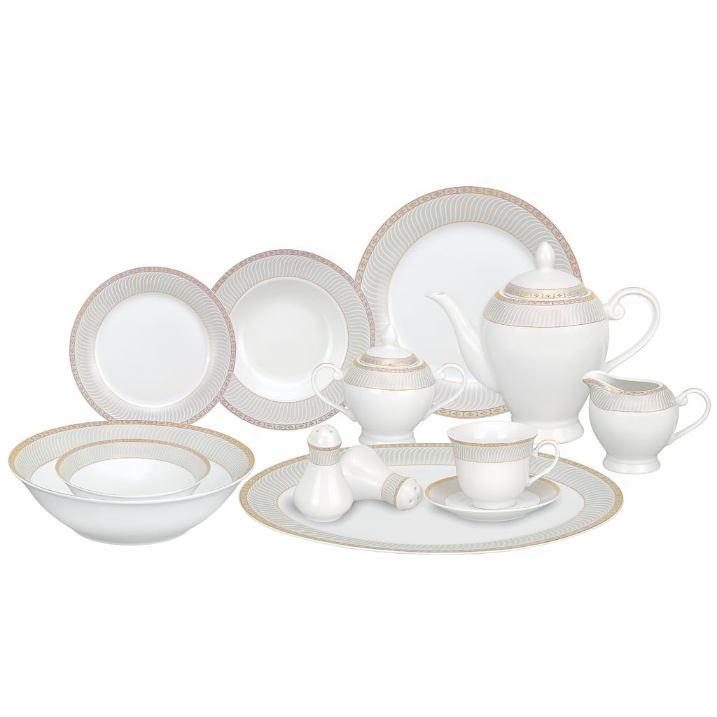 Lorren Home Trends 57-piece Porcelain Gold Accent Dinnerware Set