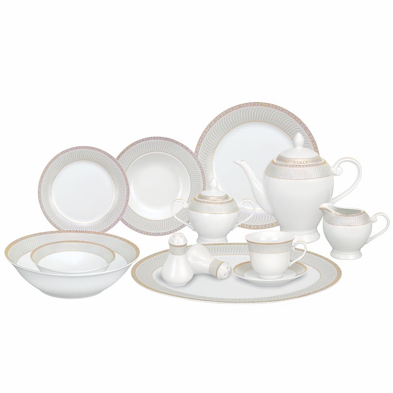 Lorren Home Trends 57-piece Porcelain Gold Accent Dinnerware Set