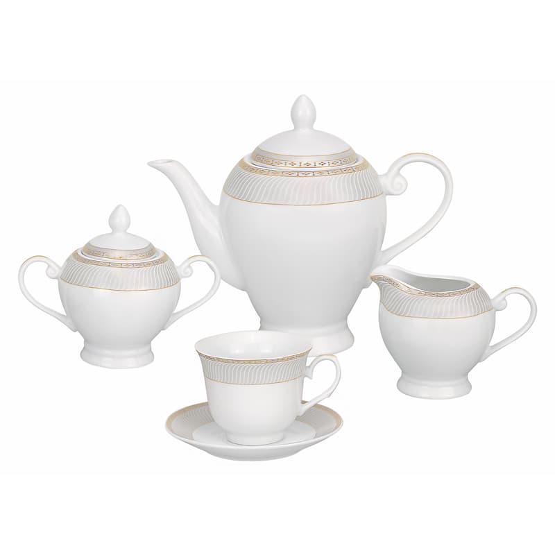 Lorren Home Trends 57-piece Porcelain Gold Accent Dinnerware Set