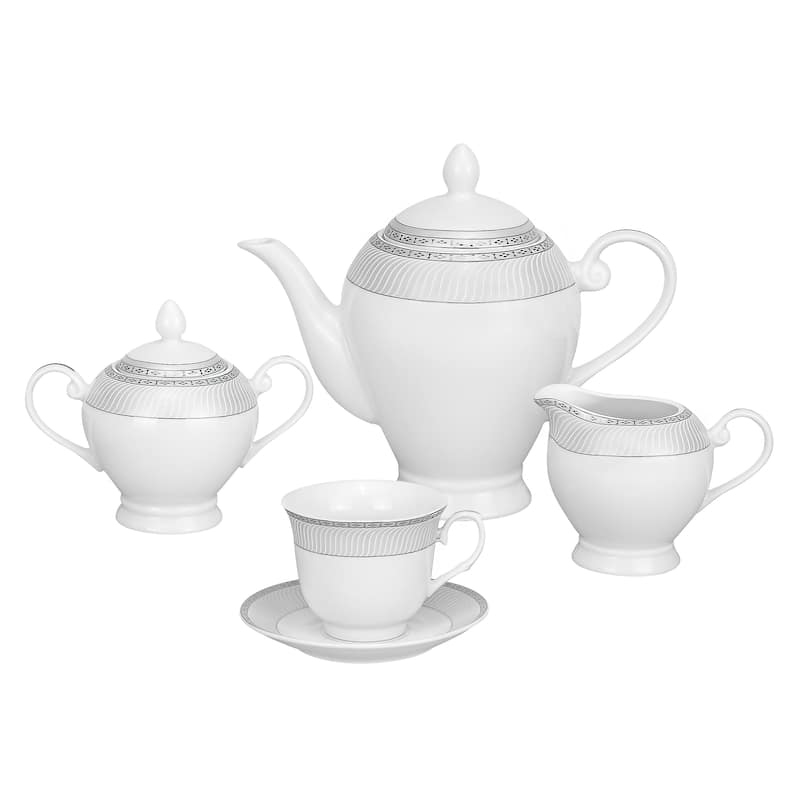 Lorren Home Trends 57-piece Porcelain Silver Accent Dinnerware Set