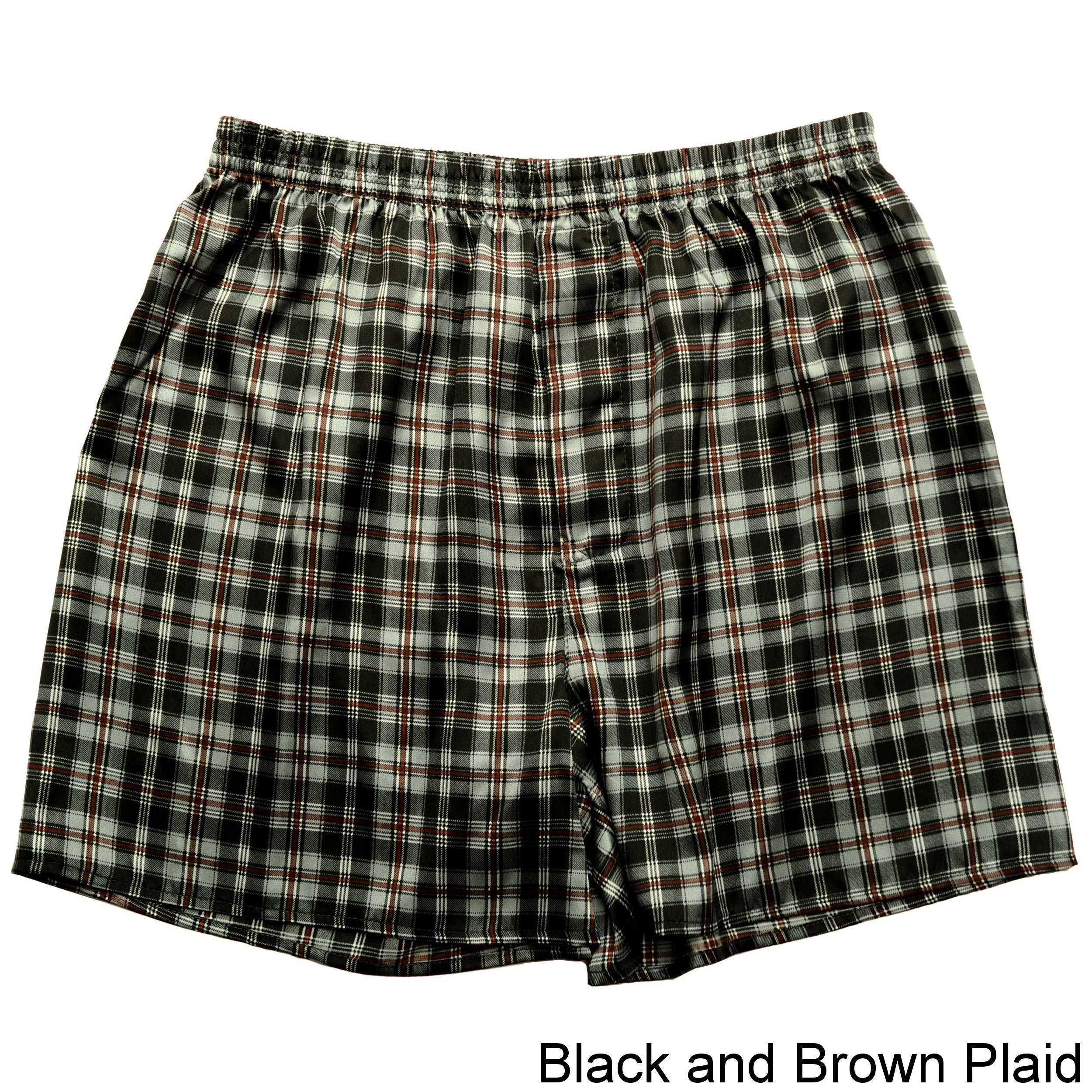 Mens 2-Pack Boxer Briefs Polyester Underwear Trunk Underwear with Green Brown Plaid Design