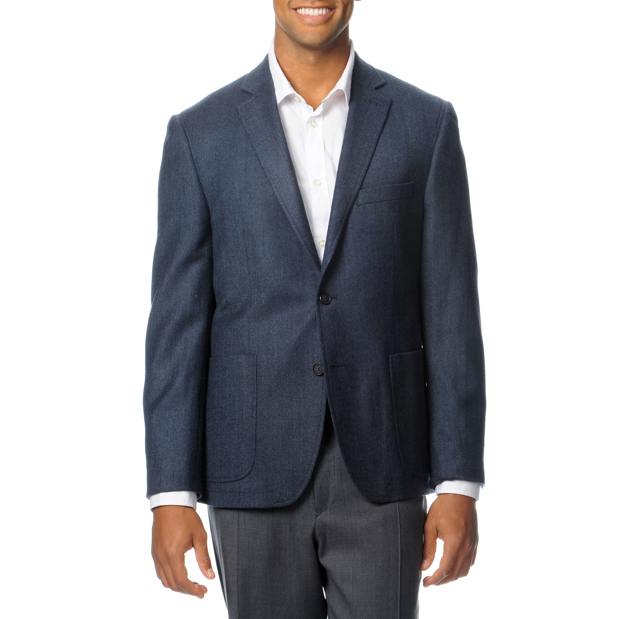 Nautica Mens Blue Herringbone Wool Blend Gear Sport Coat