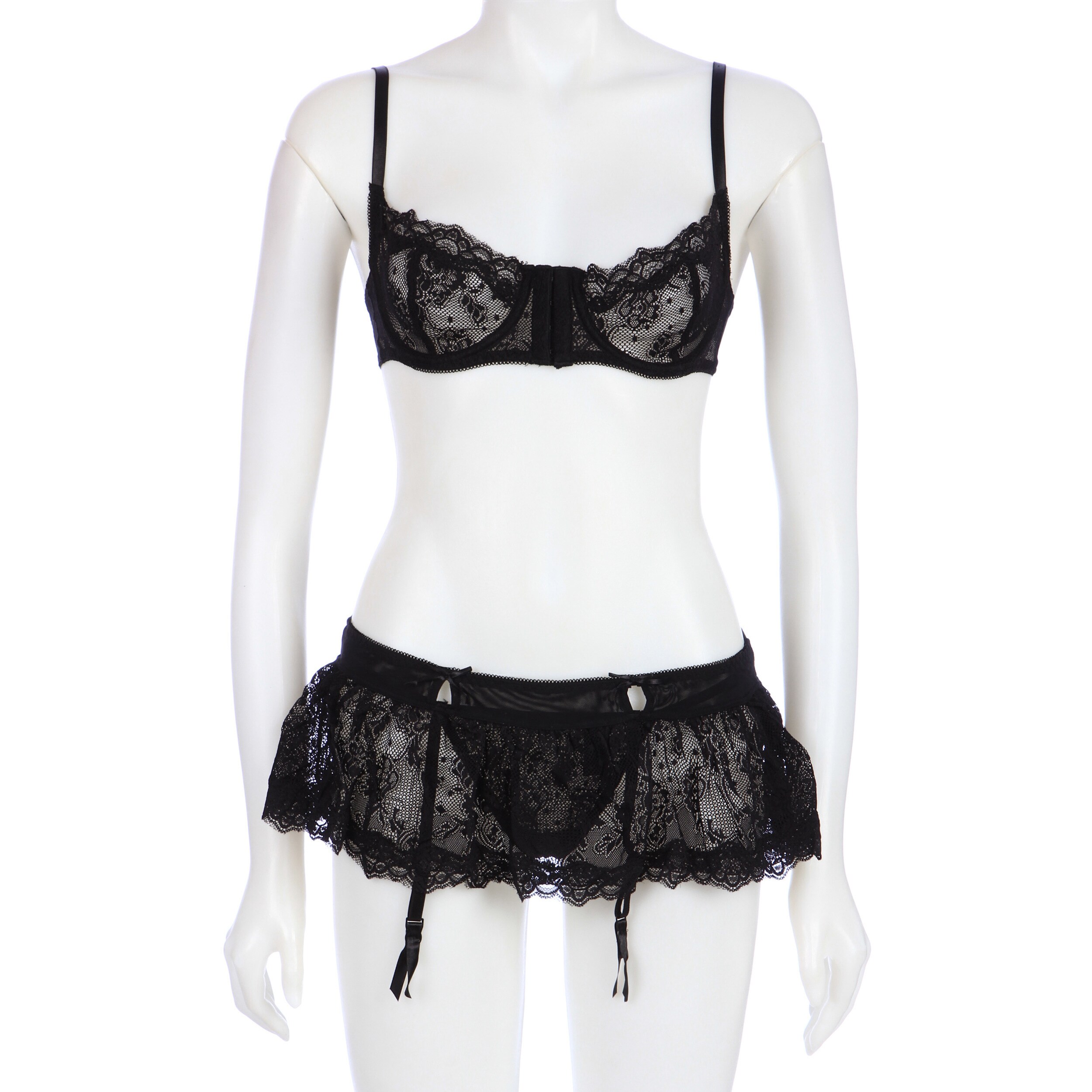Hookin Up Bra, Skirt and G string 3 Pc Set In Black By Rene Rofe (BlackSize options S/M 2 8, M/L 8 14Care Instruction Hand wash cold water recommendedDue to the personal nature of this product we do not accept returns.  )