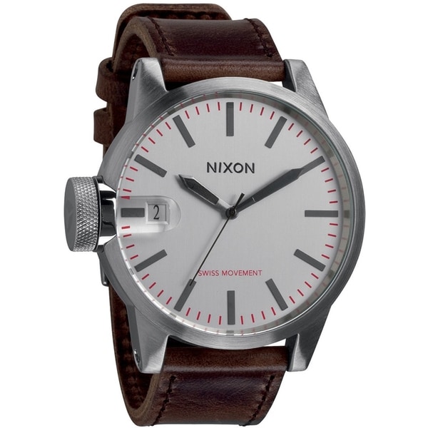 Nixon Mens Chronicle A1271113 00 Brown Leather Quartz Watch with