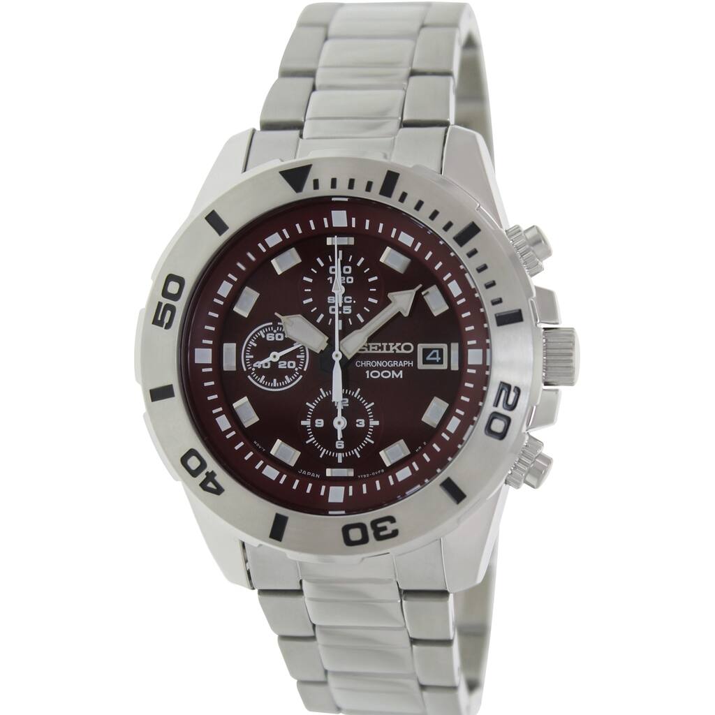 Seiko Men's SNDE15 Silver Stainless-Steel Quartz Watch with Red Dial