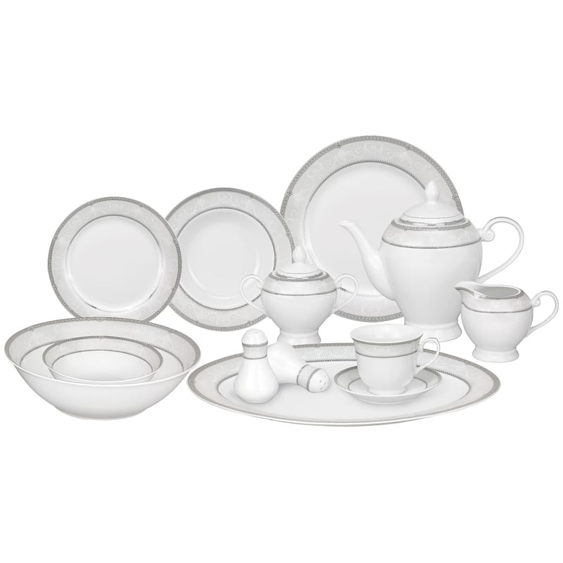 Lorren Home Trends 57-piece Porcelain Dinnerware Set with Silver Accent