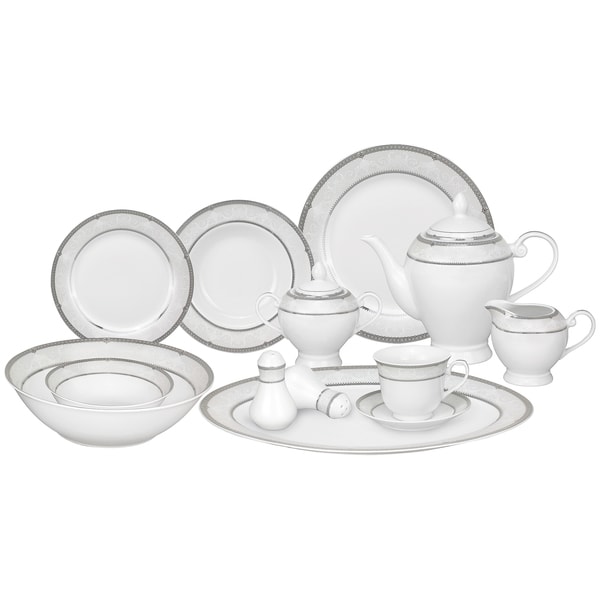 Shop Lorren Home Trends 57-piece Porcelain Dinnerware Set with Silver ...