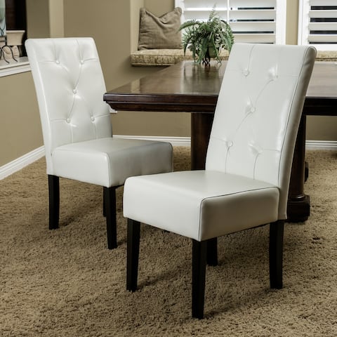 Taylor Ivory Leather Dining Chair Set of 2 by Christopher Knight Home