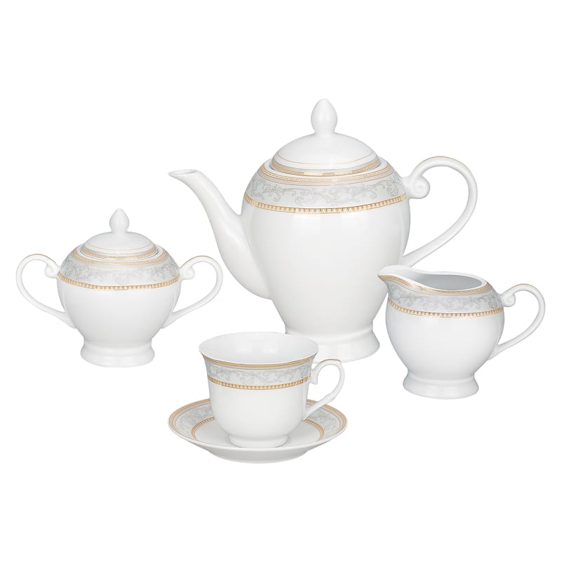 Lorren Home Trends 57-piece Porcelain Dinnerware Set with Gold Accent