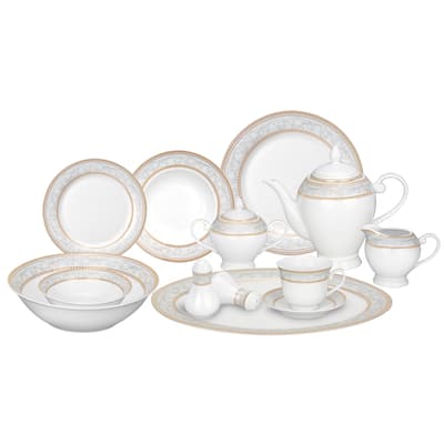 Lorren Home Trends 57-piece Porcelain Dinnerware Set with Gold Accent