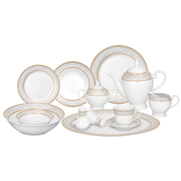 slide 2 of 6, Lorren Home Trends 57-piece Porcelain Dinnerware Set with Gold Accent