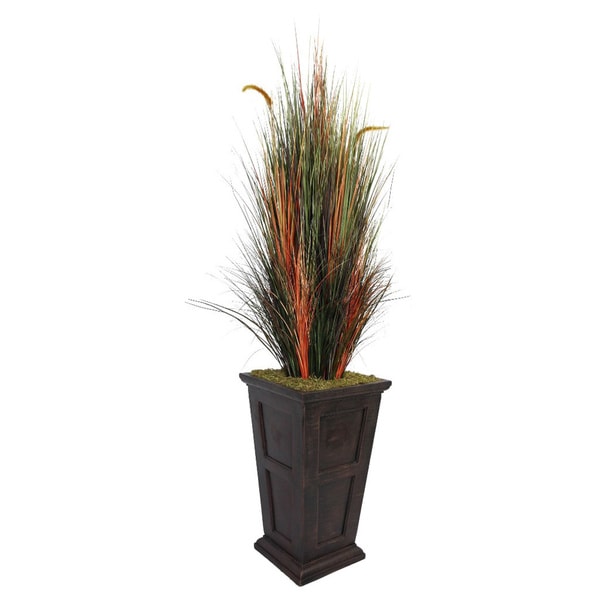 Laura Ashley 79-inch Tall Onion Grass with Cattails Fiberstone Planter