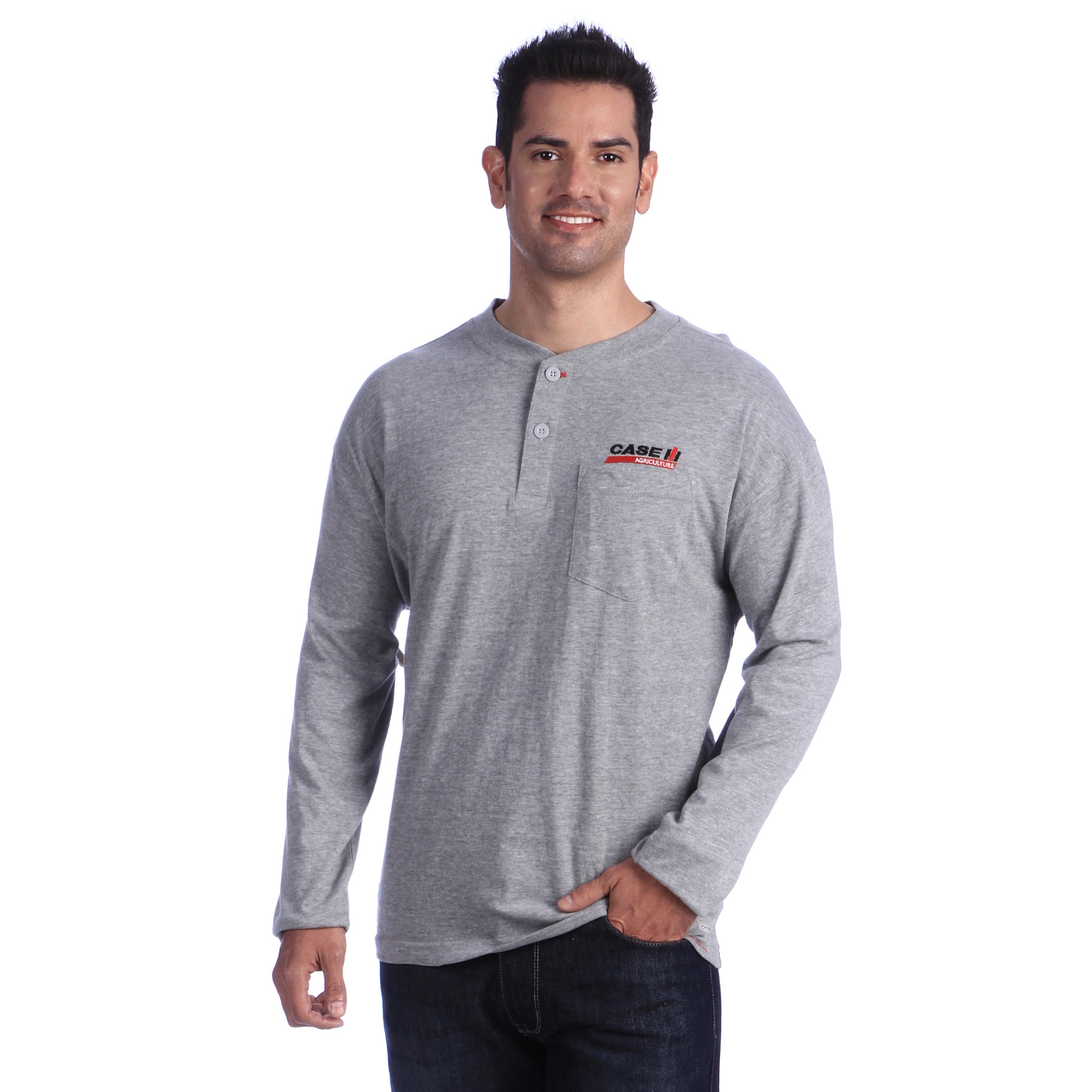 Case Ih Case Ih Mens Grey Embroidered Knit Henley Grey Size L