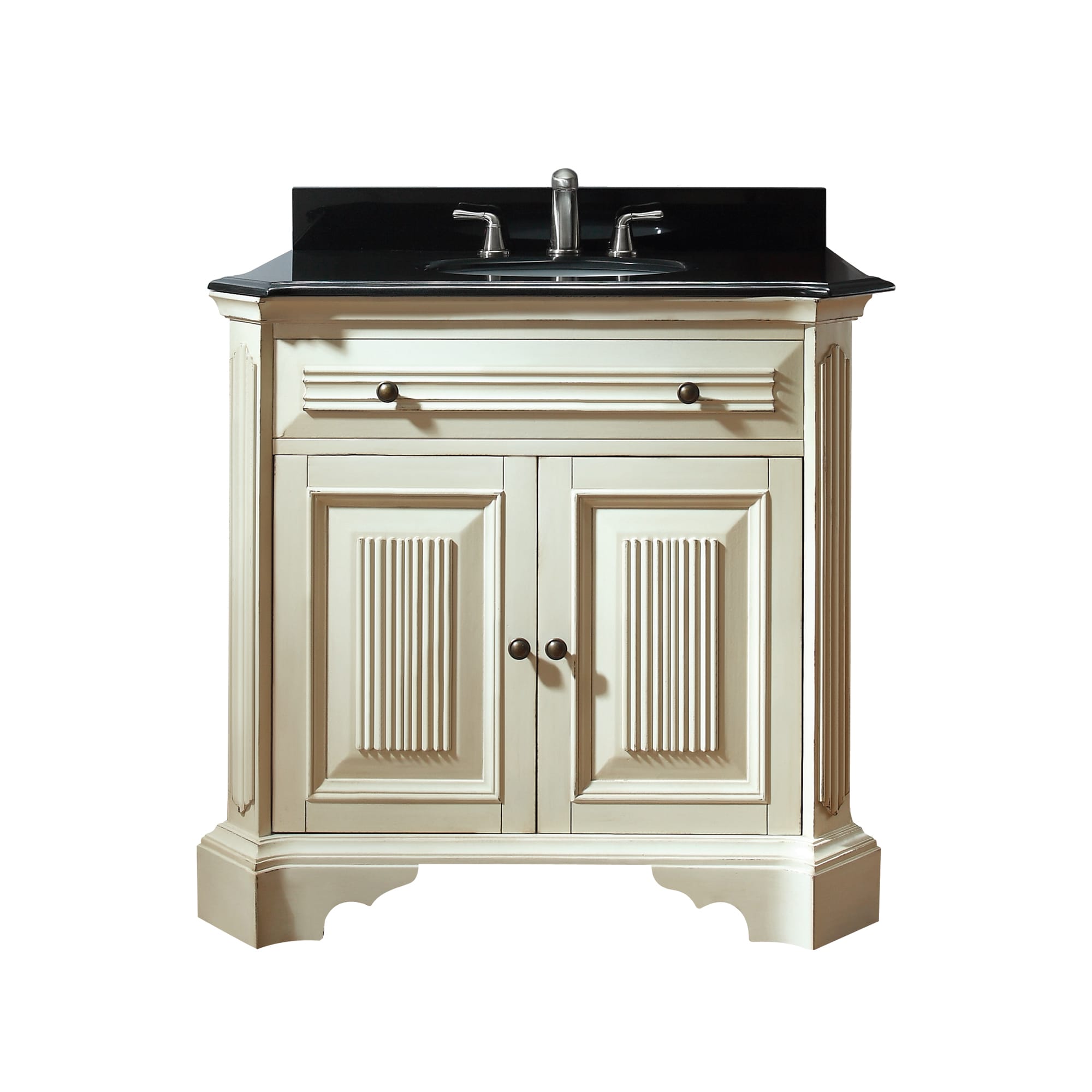 Avanity Kingswood 36 inch Vanity With Black Granite Top In Distressed White Finish