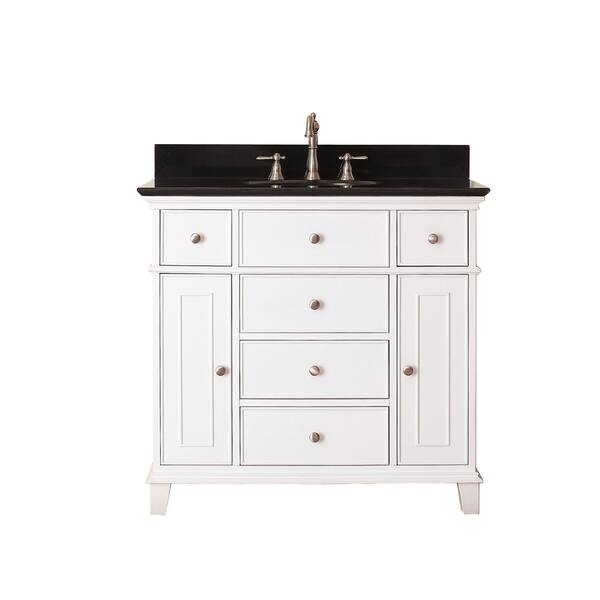 slide 6 of 12, Avanity Windsor 37-inch Single Vanity in White with Top and Sink Black Granite Top