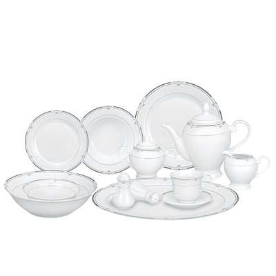 Lorren Home Trends Silver/ Black Accent 57-piece Porcelain Dinnerware Set