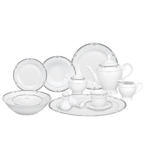 Lorren Home Trends Silver/ Black Accent 57-piece Porcelain Dinnerware Set