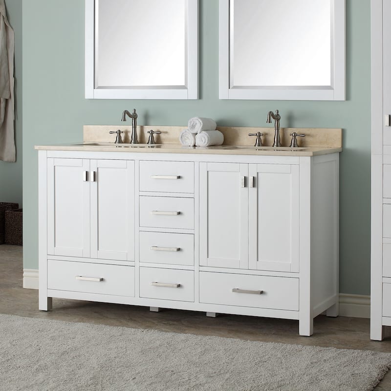Avanity Modero 61-inch Double Vanity in White Finish with Dual Sinks and Top