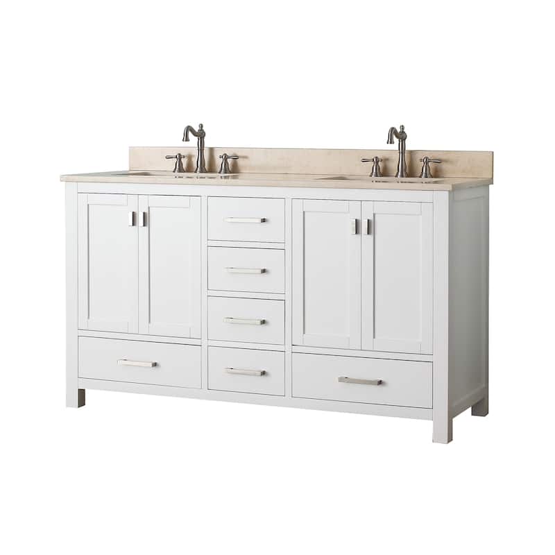 Avanity Modero 61-inch Double Vanity in White Finish with Dual Sinks and Top