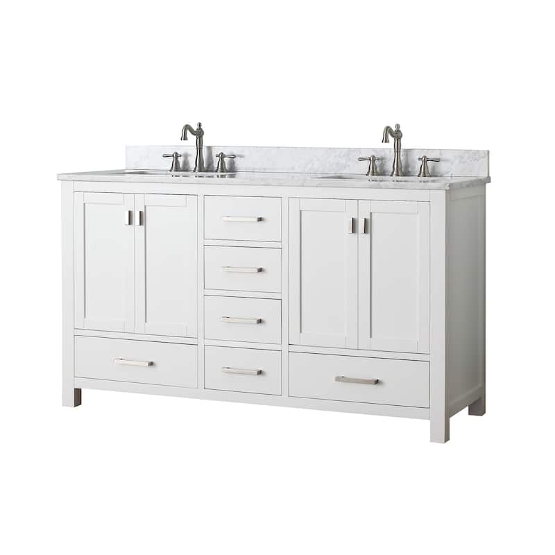 Avanity Modero 61-inch Double Vanity in White Finish with Dual Sinks and Top