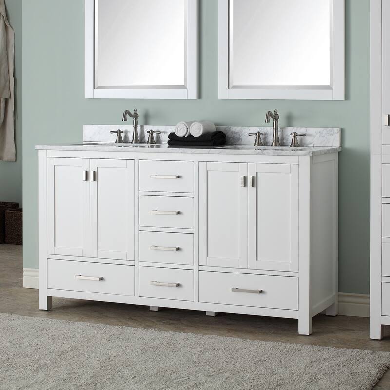 Avanity Modero 61-inch Double Vanity in White Finish with Dual Sinks and Top