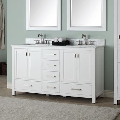 Avanity Modero 61-inch Double Vanity in White Finish with Dual Sinks and Top