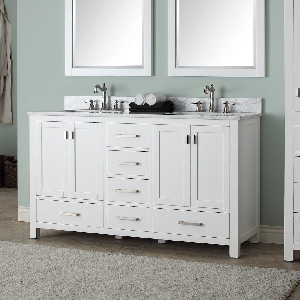 Avanity Modero 61-inch Double Vanity in White Finish with Dual Sinks and Top