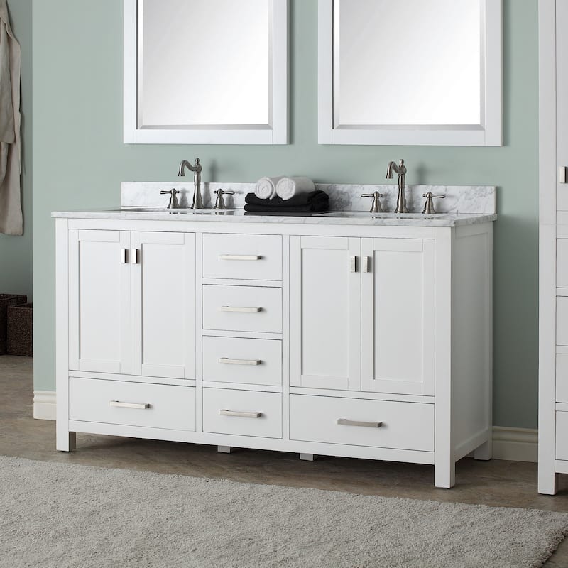 Avanity Modero 61-inch Double Vanity in White Finish with Dual Sinks and Top