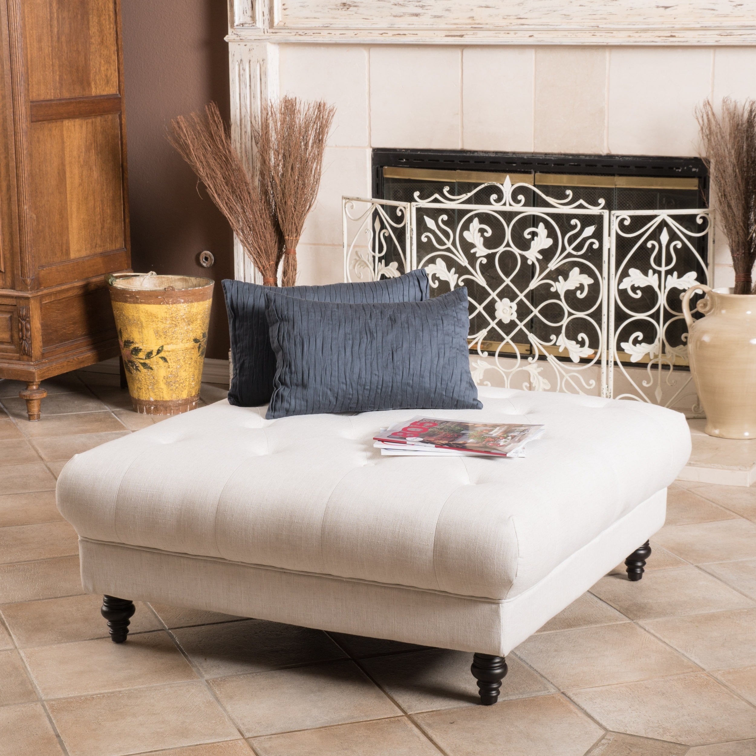 Christopher Knight Home Bordeaux Eggshell Fabric Ottoman