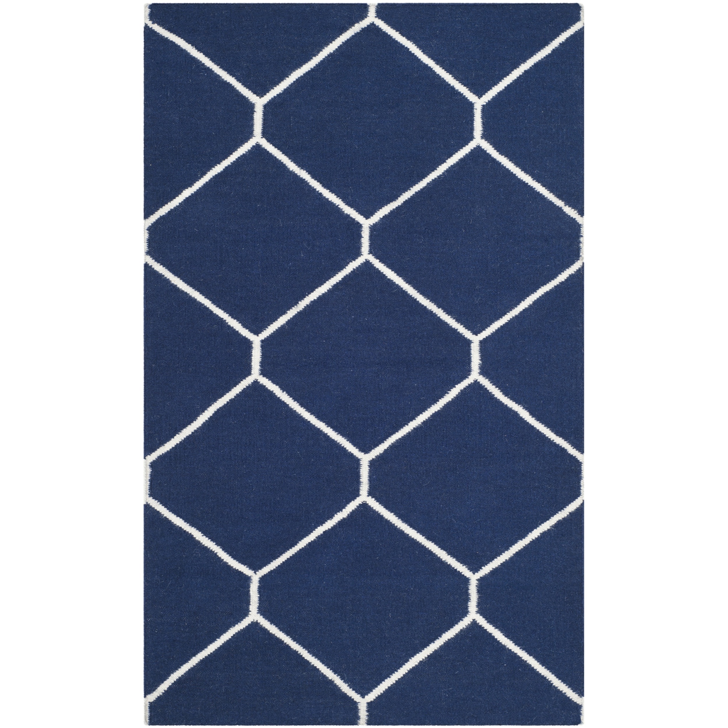 Safavieh Handwoven Moroccan Dhurries Geometric pattern Navy/ Ivory Wool Rug (3 X 5)