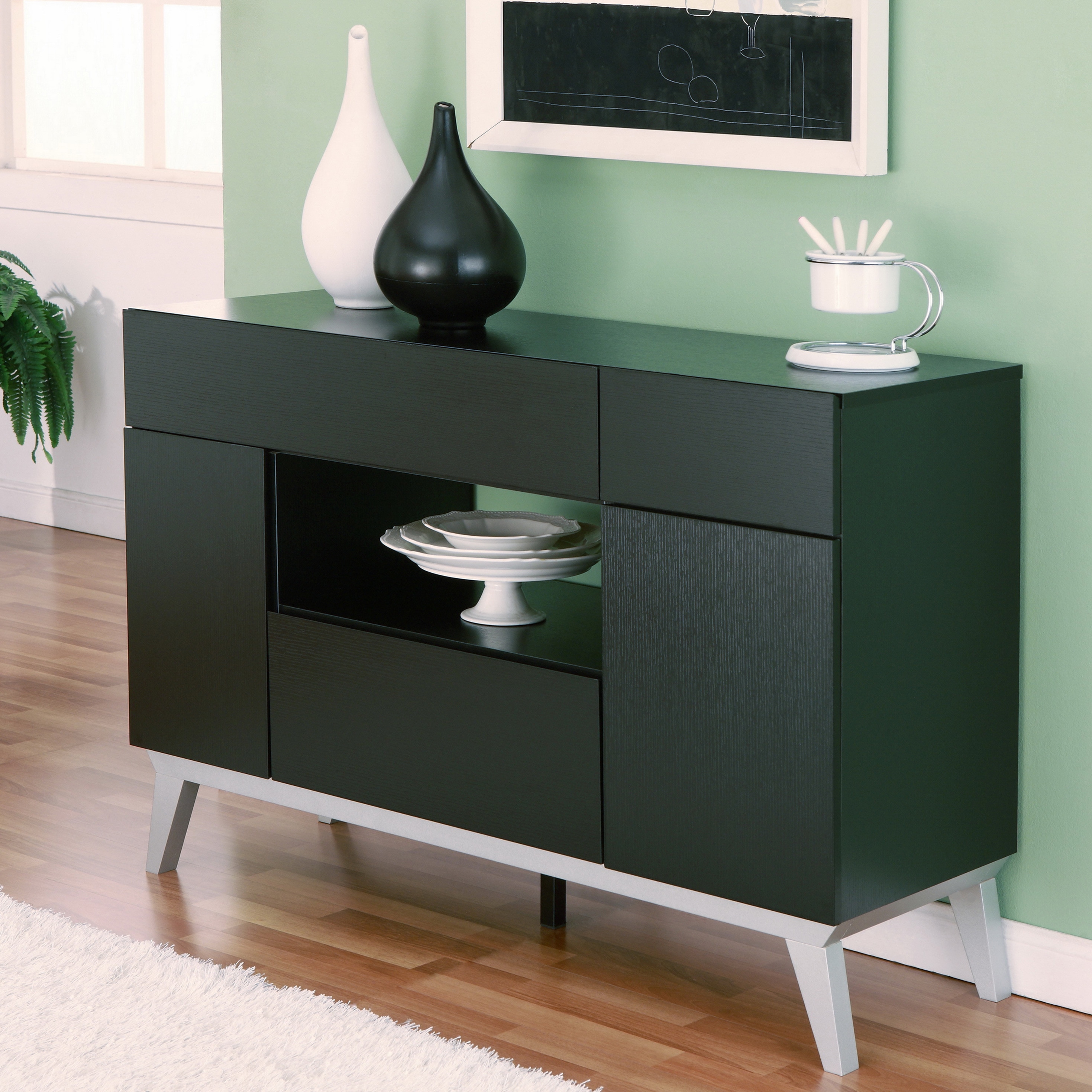 Furniture Of America Miura Modern Multi storage Black Buffet Table