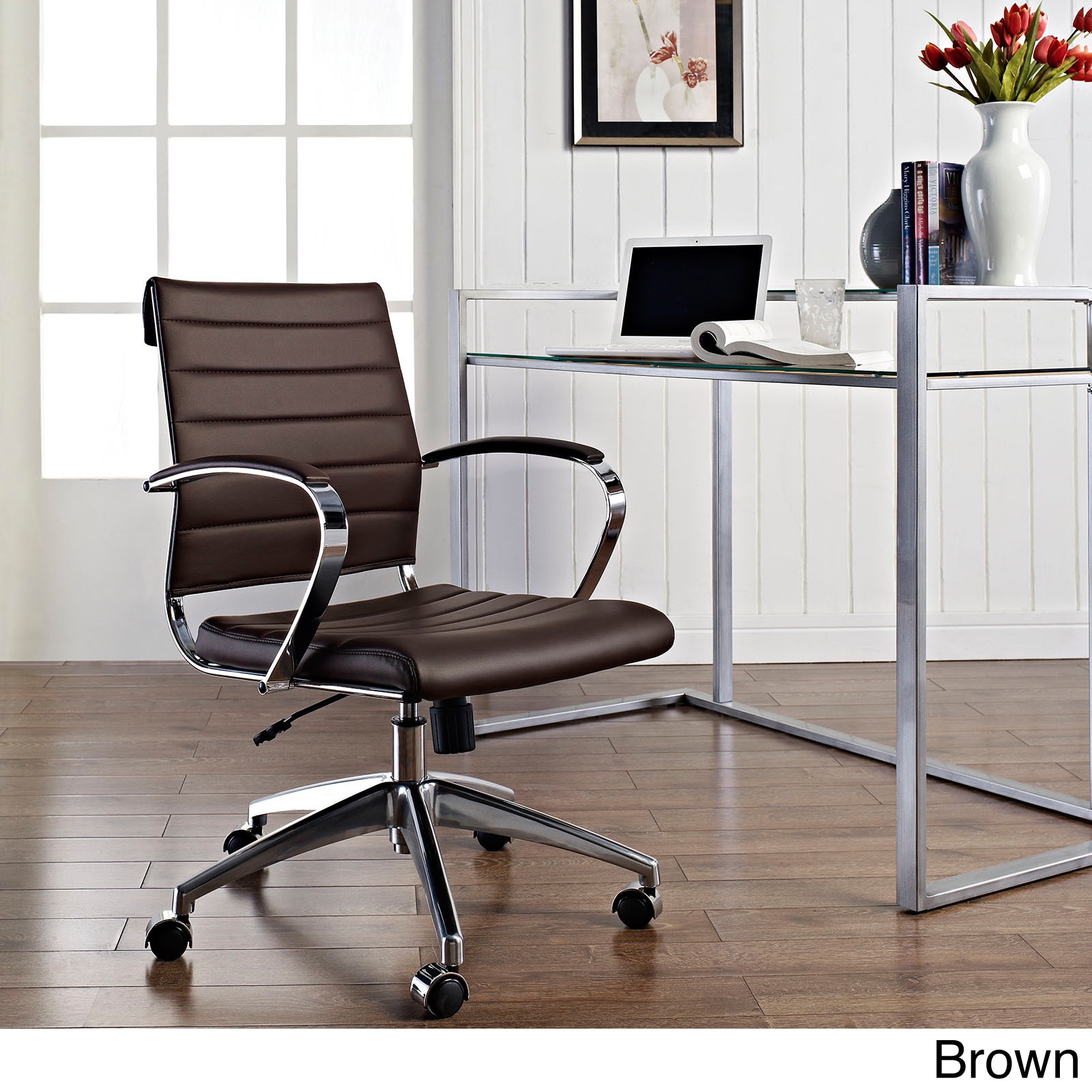 Jive Black Ribbed Vinyl Mid back Executive Office Chair