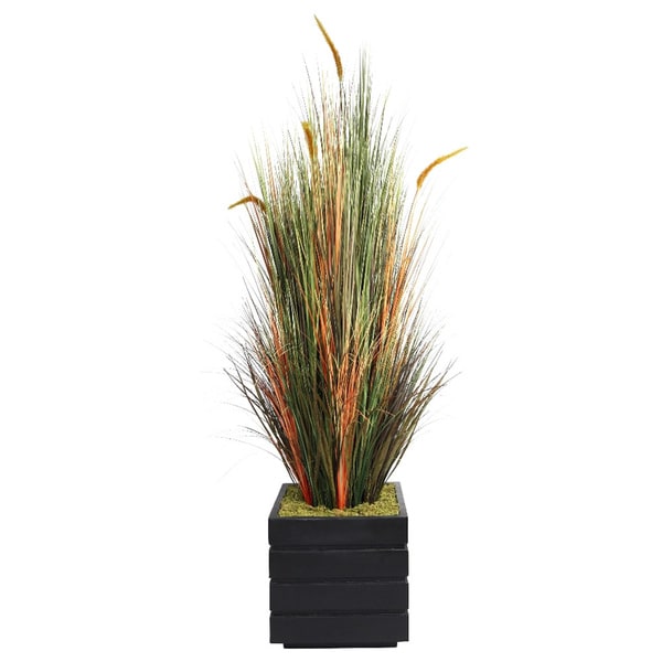 Laura Ashley 66-inch Tall Onion Grass with Cattails in Fiberstone Planter