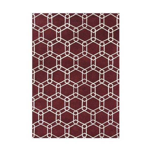 Hand-made Lipstick Red Wool Rug (5' x 8') - 5' x 8'