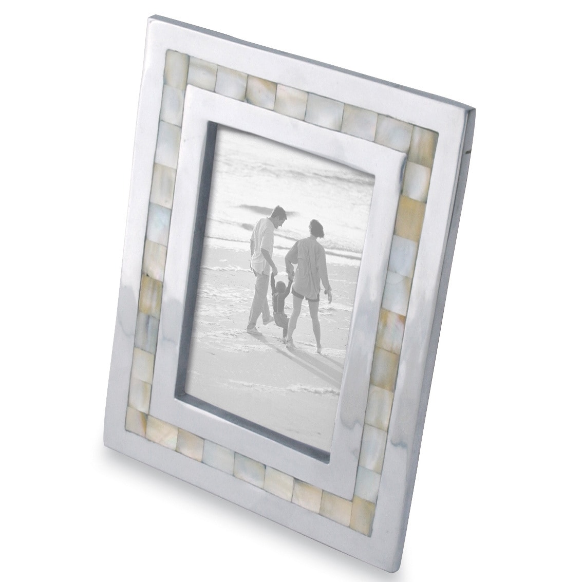 Kindwer Mother Of Pearl Inlayed Aluminum Frame (5x7) Silver Size 5x7