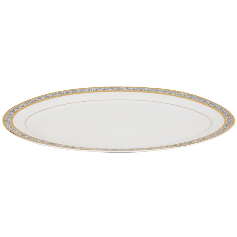Silver and Gold Accent Porcelain Dinnerware Set of 54
