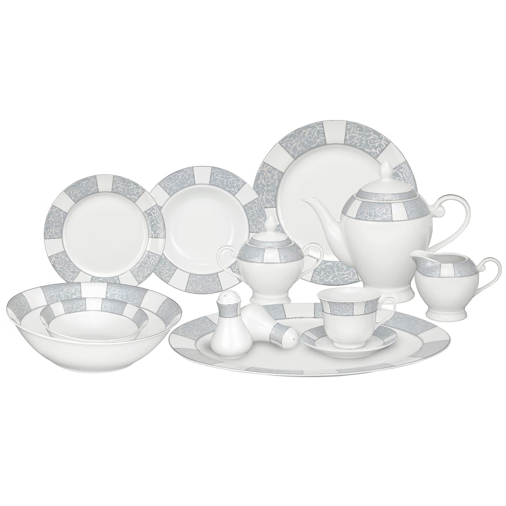 Silver Accent Porcelain Dinnerware Set (57-piece)