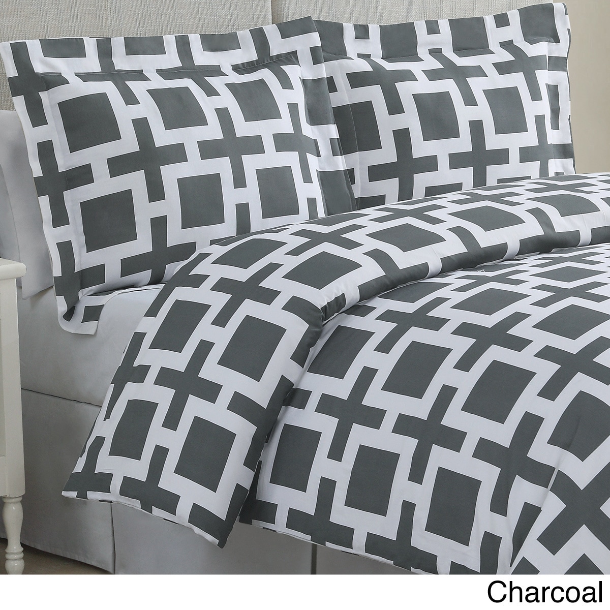 Lpc Links Cotton 3 piece Duvet Cover Set Grey Size Full  Queen