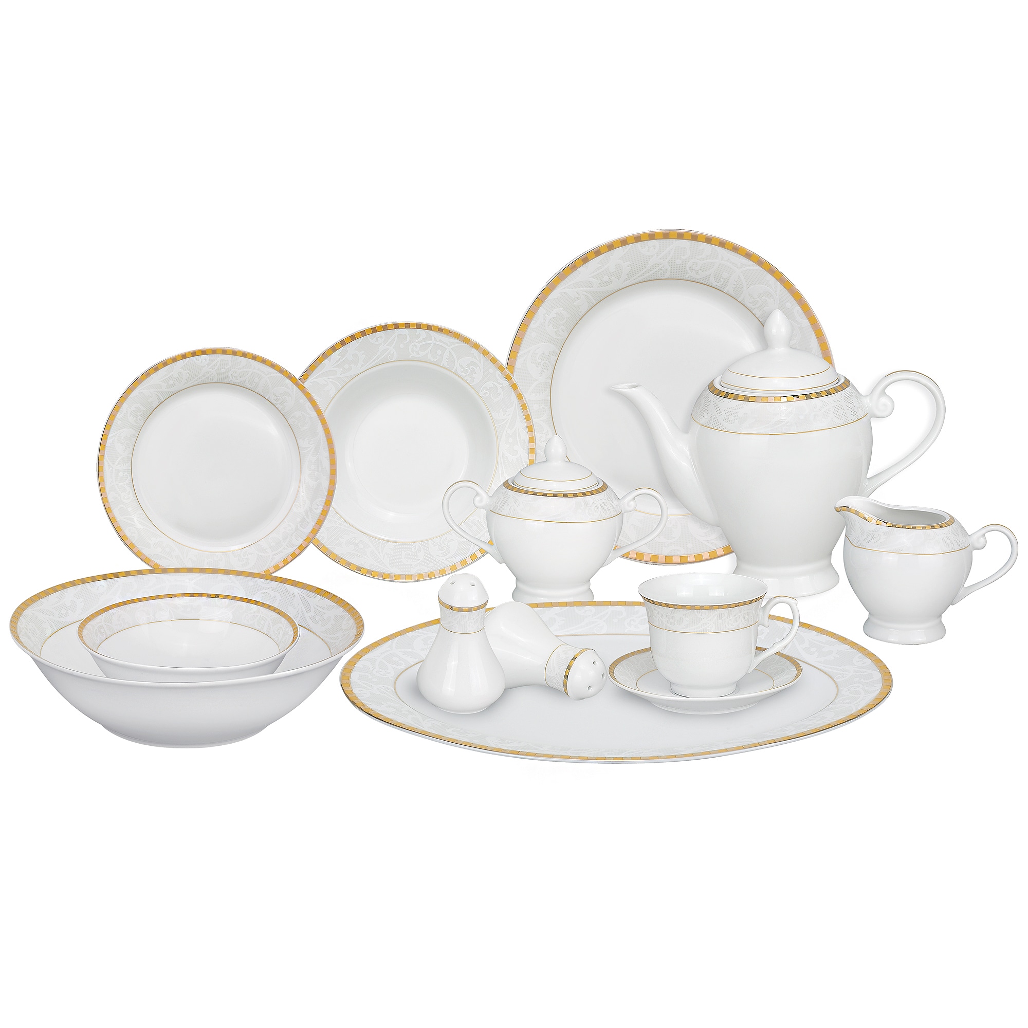 Gold Accent Porcelain Dinnerware Set (57 piece)