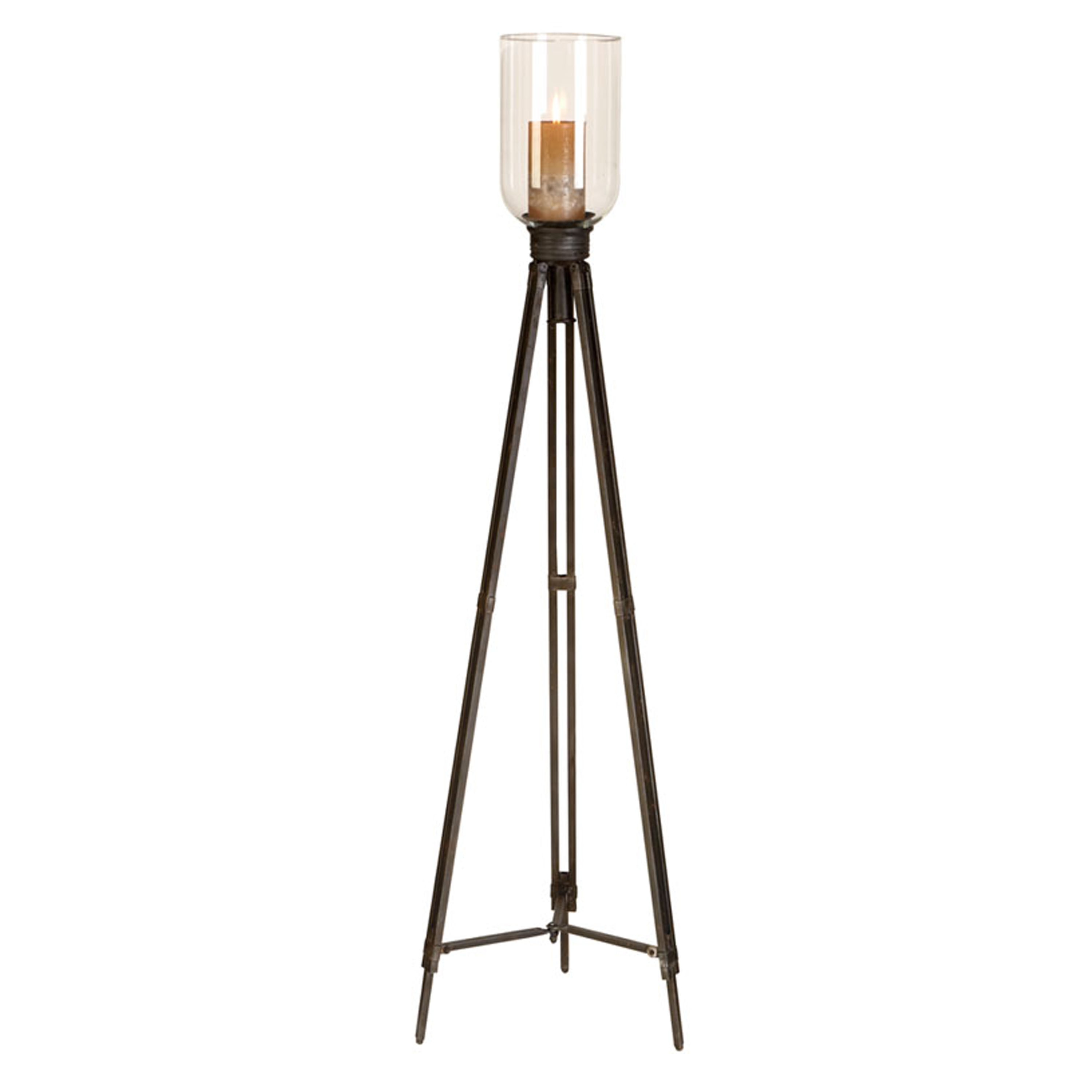 Antiqued 50 inch Indoor/outdoor Tripod Floor Standing Candle Holder With Clear Glass Top