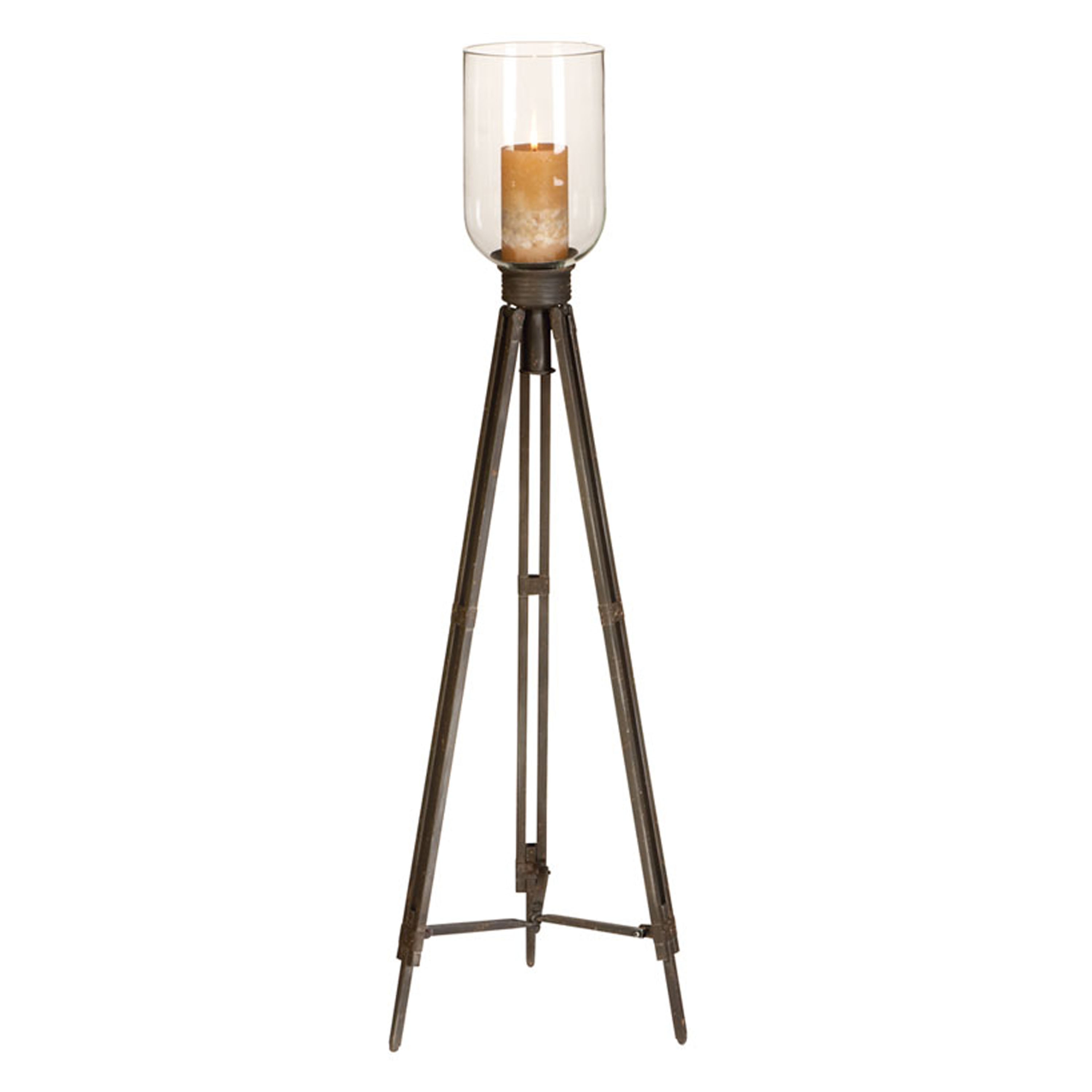 Antiqued 42 inch Indoor/outdoor Tripod Candle Holder With Clear Glass Top