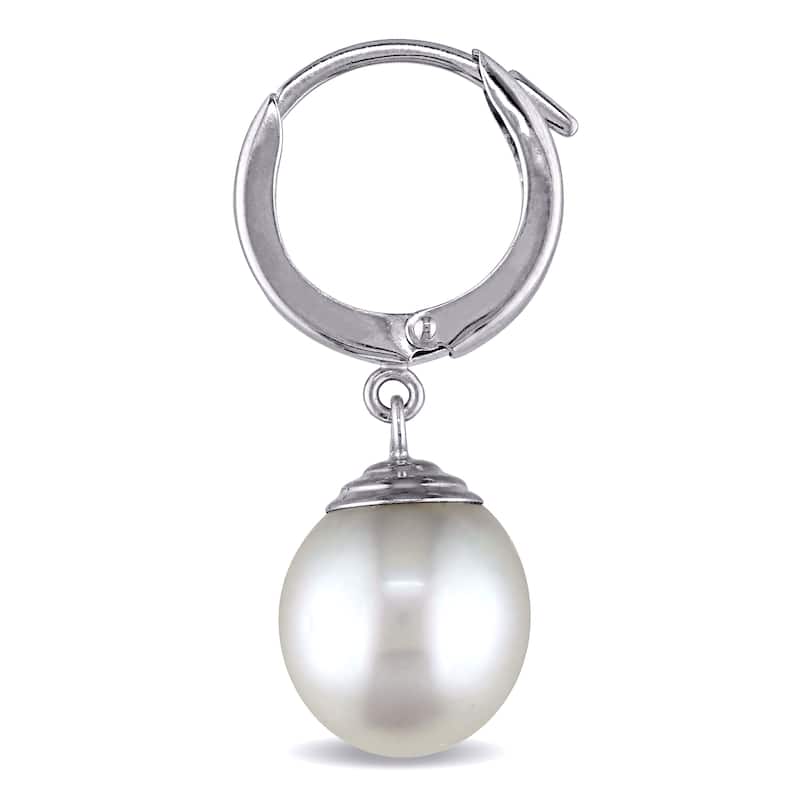 Miadora 14k White Gold South Sea White Pearl Dangle Earrings (9-10 mm)