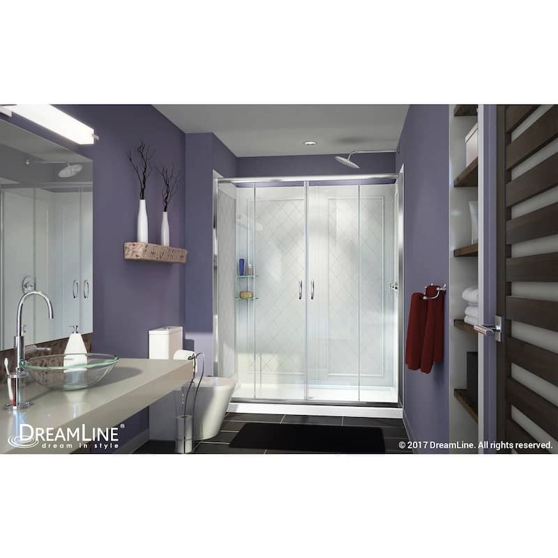 DreamLine Visions 32 in. D x 60 in. W x 76 3/4 in. H Sliding Shower Door, Shower Base and Backwall Kit - 32" x 60" - 32" x 60"